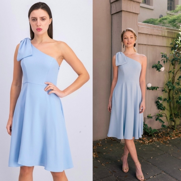 Gal Meets Glam Dresses & Skirts - GAL MEETS GLAM Celine One Shoulder Bow Detail Dress, Light Blue-14